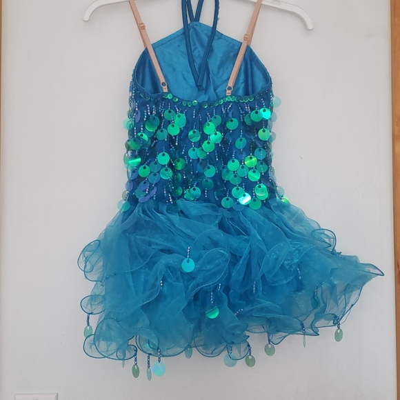 Shimmery ocean blue dance costume for kids - Picture 3 of 4